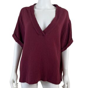 Dear John Womens Size L Red Jailee Gauze Cotton Short Sleeve Pullover Top